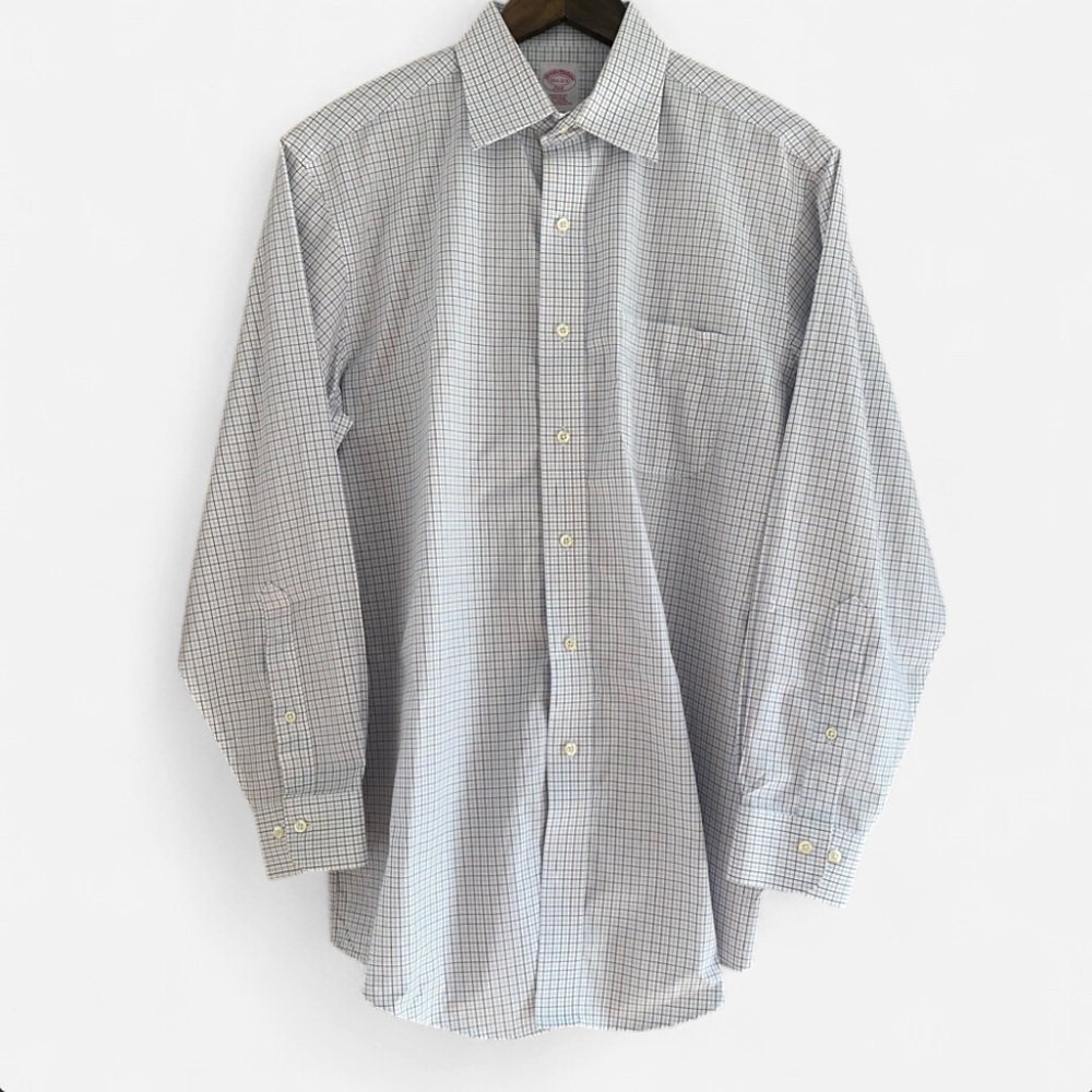 Brooks Brothers Mens Regular Fit Checkered Dress Shirt Blue/White 15 1/2 32/33